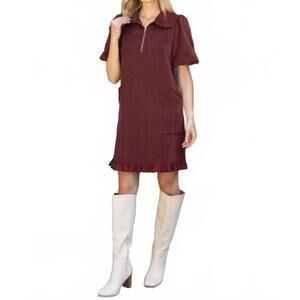 NEW VOY raquel ruffle pocket detail mini dress in burgundy